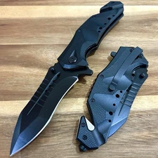9” Tactical Black Jumbo Knife Spring Assisted Open Blade Folding Knife Hunting