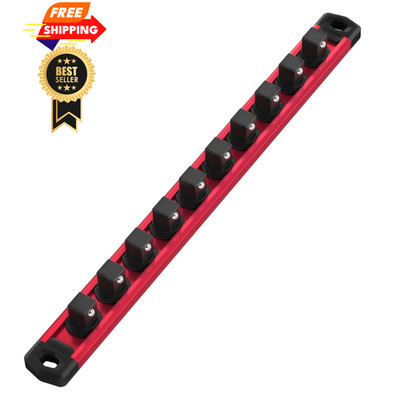 WORKPRO Magnetic Socket Organizer, 3/8-Inch Drive Aluminum Alloy 3/8'' DR, Red