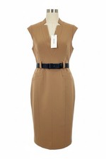 Karen Millen Camel Belted Sheath Dress Size US 8 NWT Midi Work Office