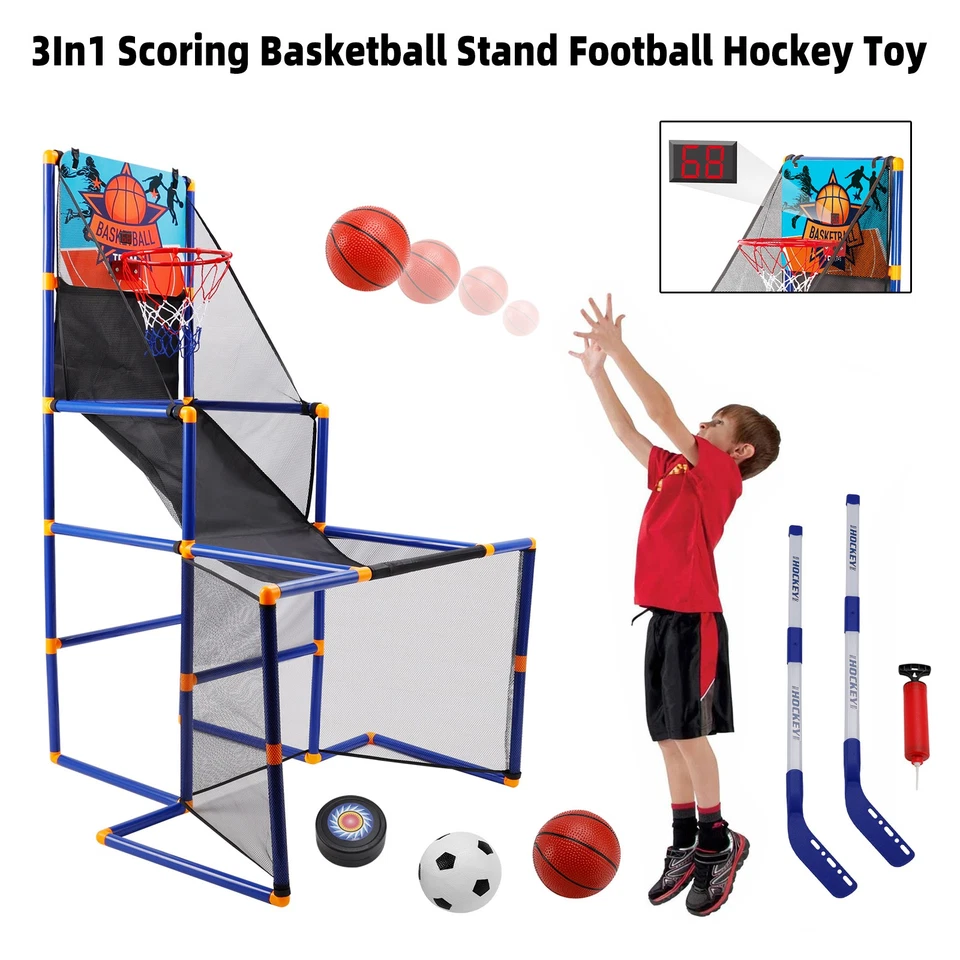 Juego de regalo de juguete de fútbol hockey con soporte de baloncesto 3 en 1 apto para niños de 3+ años Foto 4 de 4