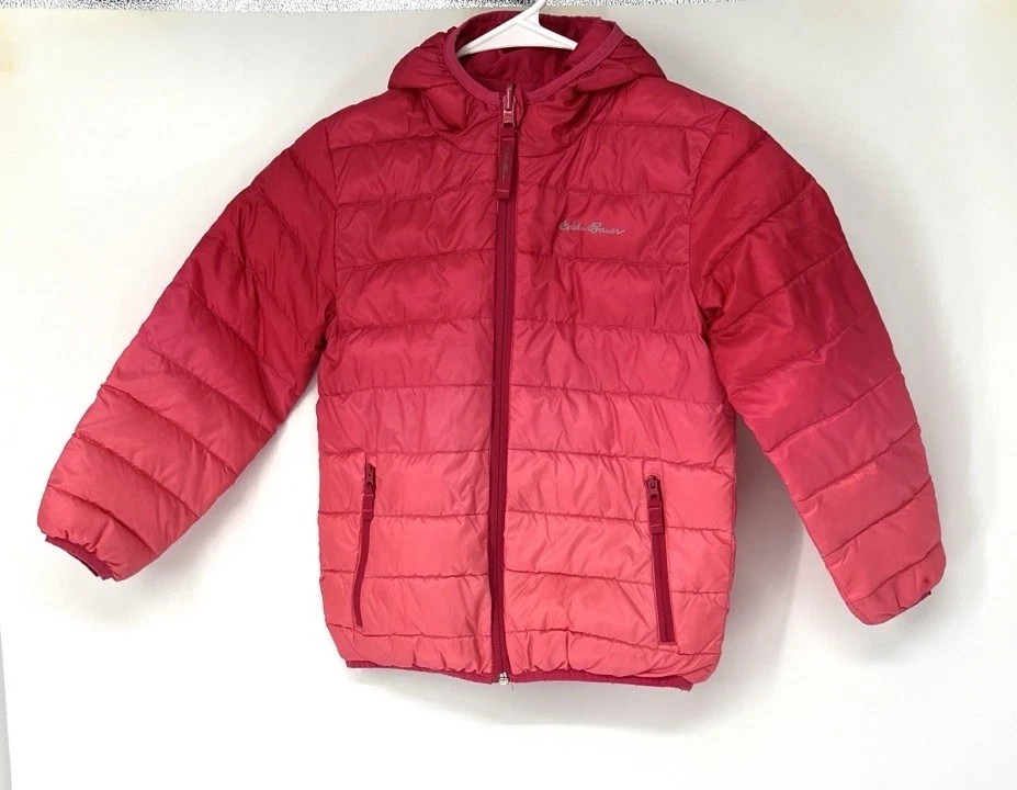 Eddie bauer girls reversible coat XS duck down fill Pink Hood Full Zip Outerwear