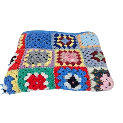 Handgehäkelte schwarze traditionelle Granny Squares Decke Vintage 47'' x 20'' Kostenloser Versand