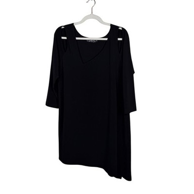 Sympli Black Cold Shoulder Asymmetric Hem Tunic Top Capsule Minimalist Size 18