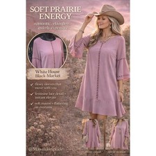 White House Black Market Mauve Pink Lace Trim Bell Sleeve Tunic Dress Size 4