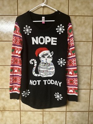 Christmas Sweater ''Nope Not Today'' Juniors Size XL (15-17)  Women's Ugly Cat