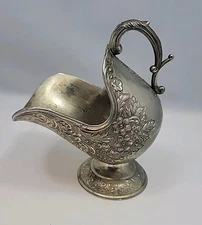 Vintage Silver Plated Sugar Scuttle Bowl Raised Floral Pattern Original Patina