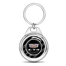 Cadillac CT4 Logo Real Black Carbon Fiber Chrome Roundel Metal Case Key Chain