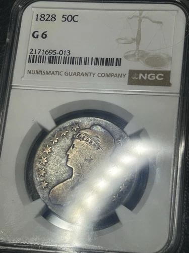 1828 Capped Bust Half Dollar NGC G6 Original Type COIN LEANING IN HOLDER Toned