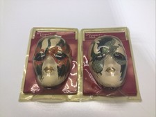Lot of 2 Vintage 90s 4 Ceramic Glitter Mardi Gras Wall Masks New Open Box Lot 3