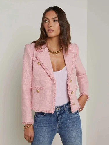 NEW L'Agence Sylvia Tweed Jacket Pale Pink/Gold Sz 0-10