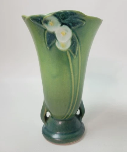 Vintage Roseville Pottery Mock Orange Vase 980-6 Green Floral Art Deco