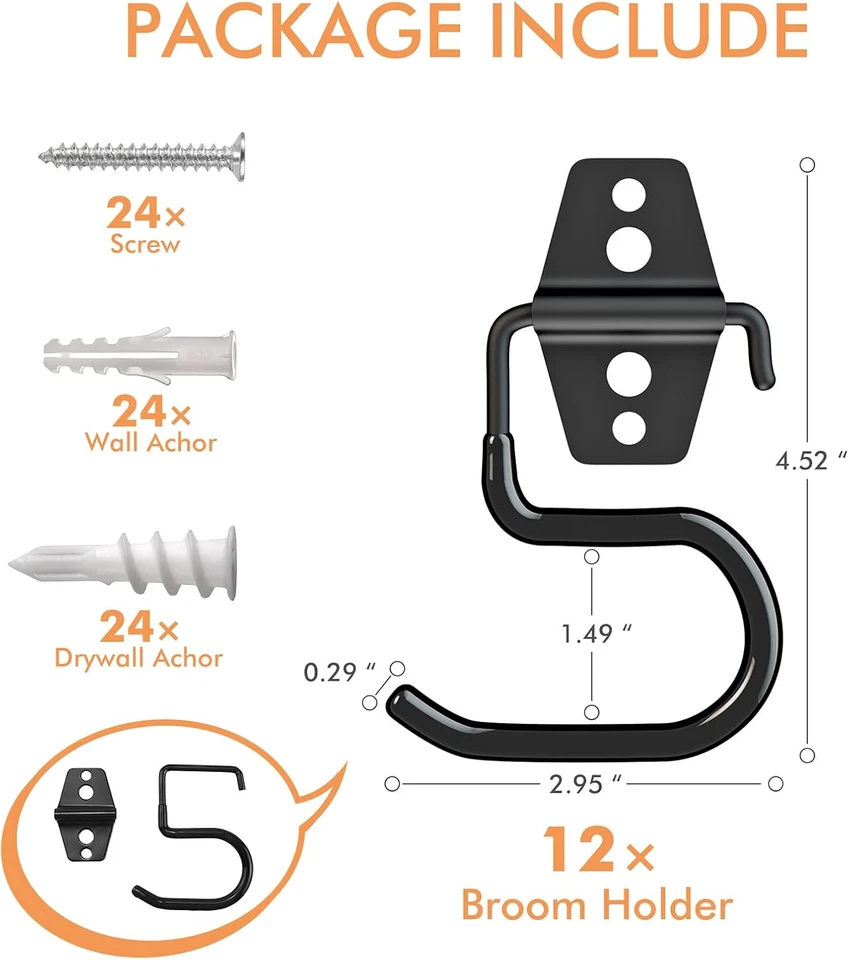 Soporte para escoba montaje en pared herramientas colgadores garaje pared organizador paquete de 12 Foto 2 de 4