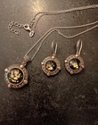 925 Sterling Onyx Set TJM Lavish Gold Flakes Earrings Pendant Necklace Adj Chain — photo 2