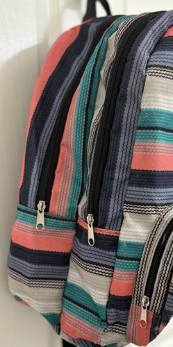 Billabong Rucksack rosa blau gestreift Schulterriemen oberer Griff große Taschen - Bild 2 von 9