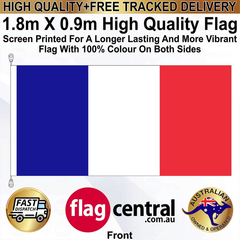 A - French National Flag - Red, White and Blue 1.8m x 0.9m - 1