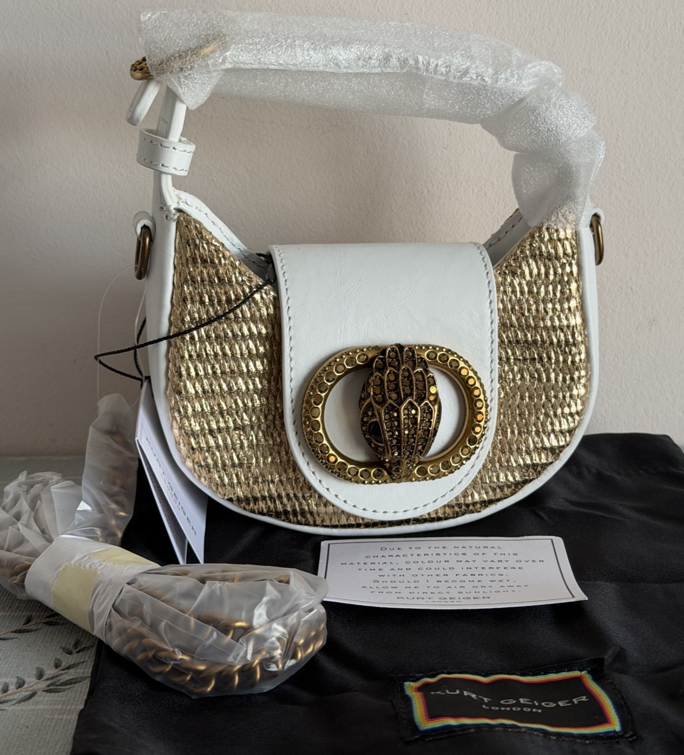 Kurt Geiger Micro Chelsea Hobo Bag White Leather Chain Strap NWT RRP £169 Free🚚