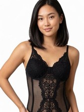 Black Floral Lace Mesh Underwired Sheer One Piece Women's Bodysuit