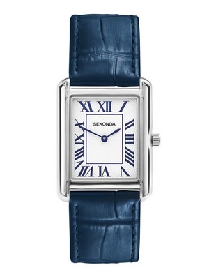 Sekonda Clement 28 mm rechteckige silberne Herren-Analoguhr mit blauem Armband