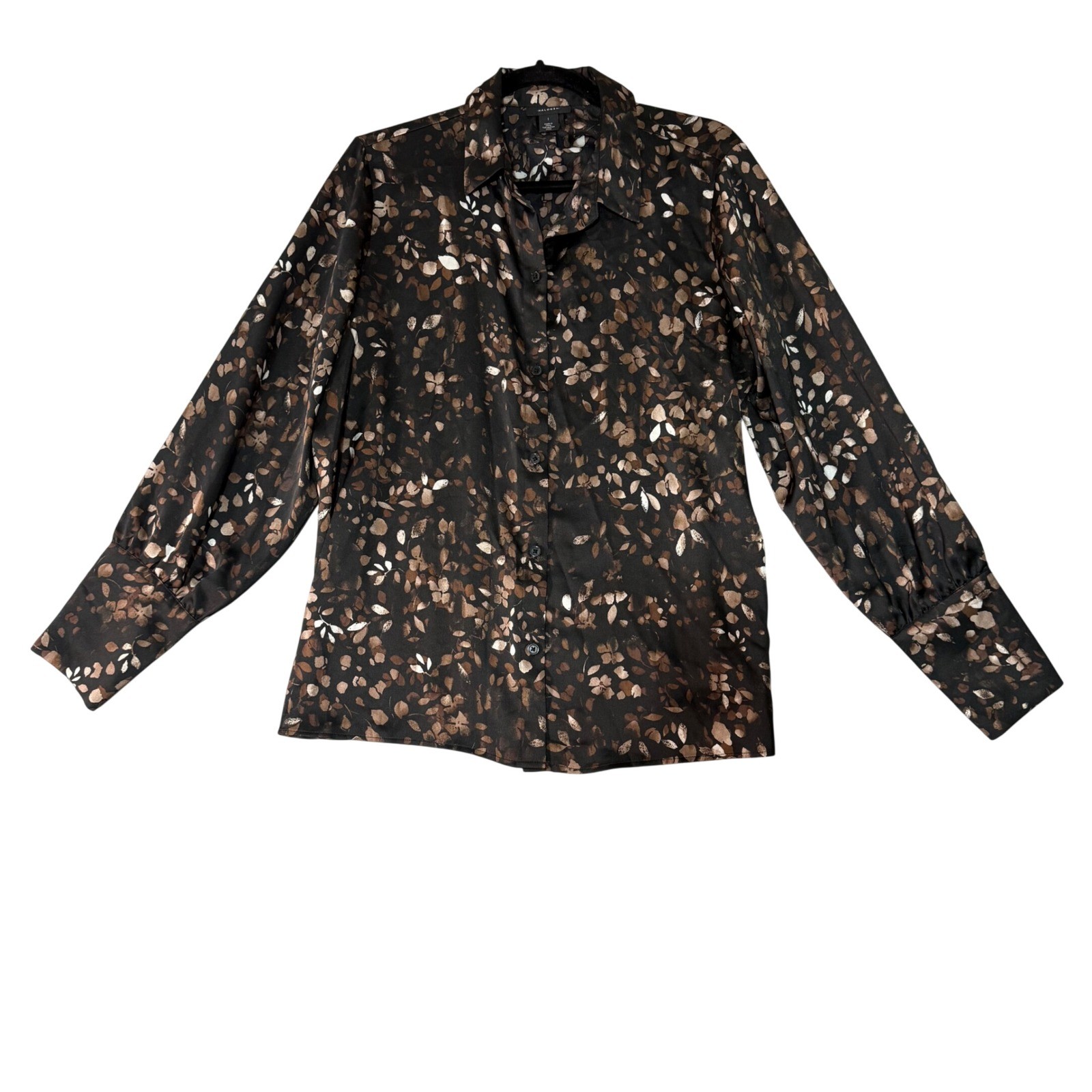 HALOGEN Floral Print Button Front Collared Long S… - image 1