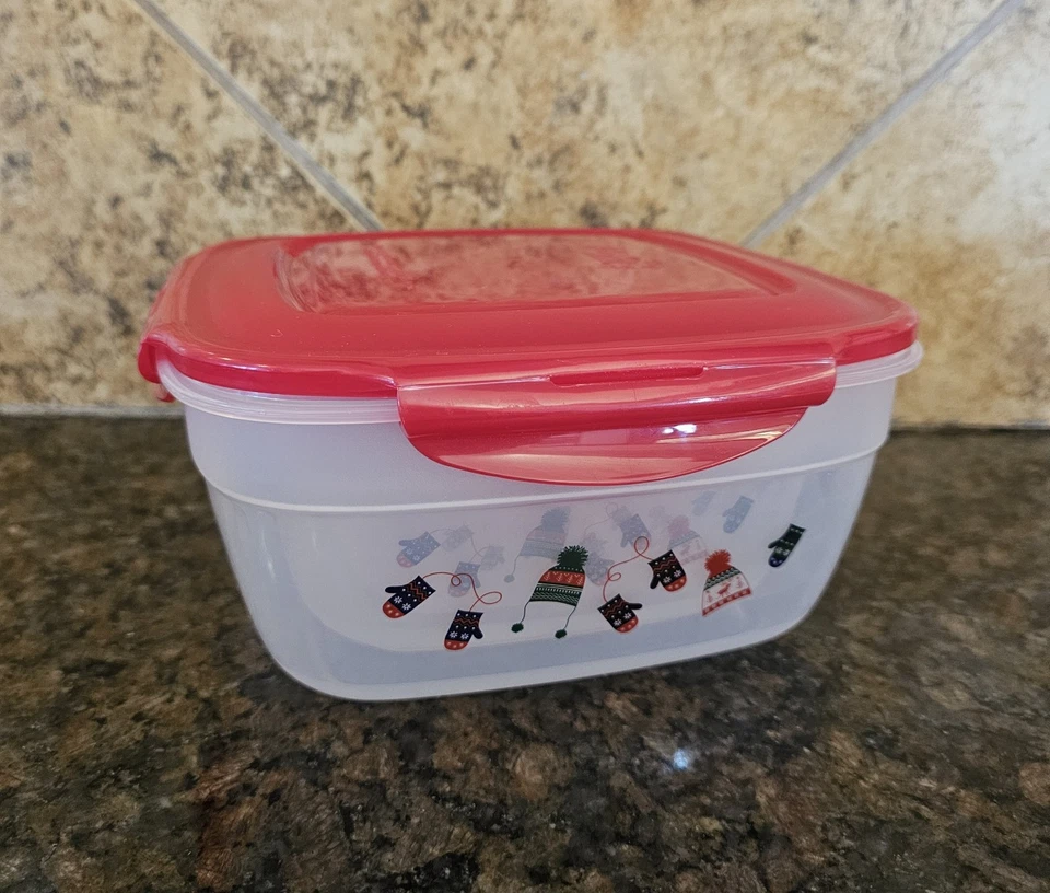 Lock&Lock Christmas Mitten 3 Red Snap On Lids Square Nesting Storage Containers  - Image 2 of 4