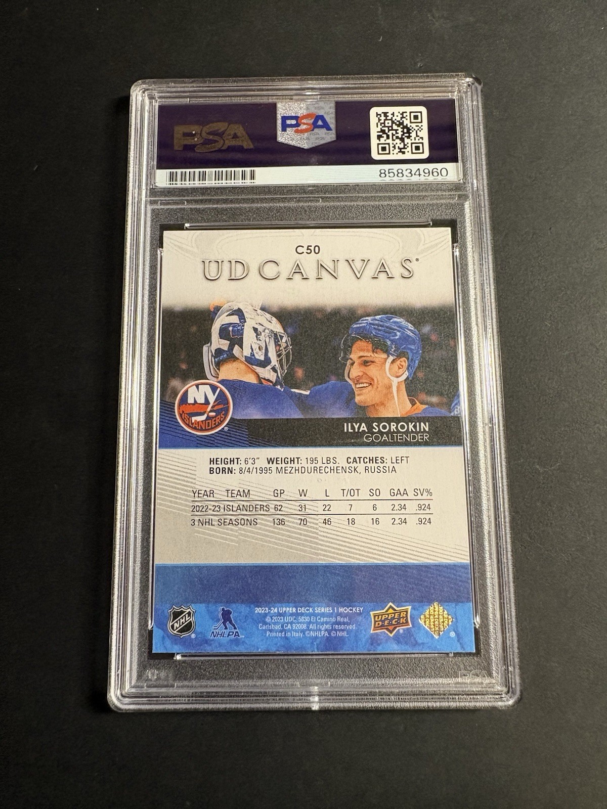 Ilya Sorokin Signed Young Guns Canvas Rookie Card PSA/DNA Auto 10 Islanders NHL view 2