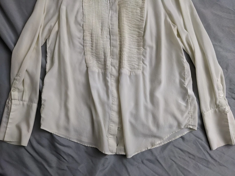 Top Banana Republic para mujer talla XLT beige seda plisado esmoquin babero puño francés Foto 3 de 4
