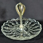 Vintage Anchor Hocking Fairfield Divided Relish Dish with Silver Plated Handle