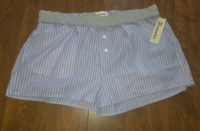 No Boundaries Women's Sleep Shorts Blue/White Striped Button Closure XL 16-18