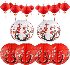 18Pcs Hibachi Party Decorations, 12" Cherry Blossom Japanese Lantern  Red Chine