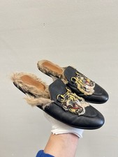 Gucci Princetown Black Horsebit Leather Mules Loafers Tiger 37 EU 7 US L402 FLAW