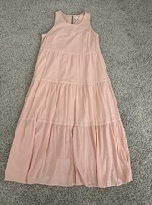A New Day Pink Cotton Sleeveless Tiered Maxi Dress Button Closure Size M