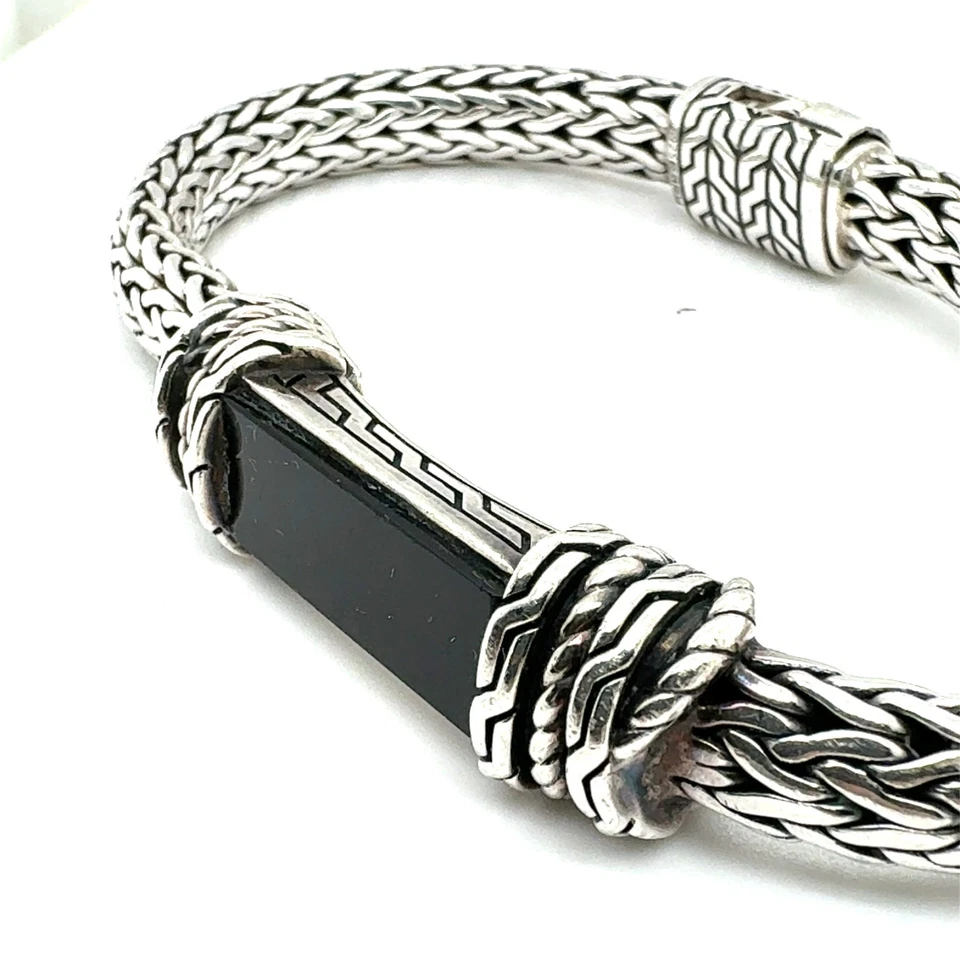 Pulseira masculina de tecido ônix EFFY em prata esterlina - 9 polegadas - Imagem 2 de 4