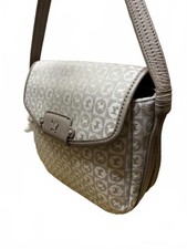 Radley Grey White Logo Geo Pattern Jacquard Flap Over Crossbody Shoulder Bag EUC