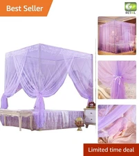 Elegant 4 Corners Princess Bed Curtain Canopy - Purple, Twin Size, Modern Style