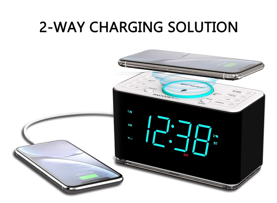Wireless Charging Clock Bluetooth Digital Alarm Clock with USB Port and Dimmer - Image 4 of 4