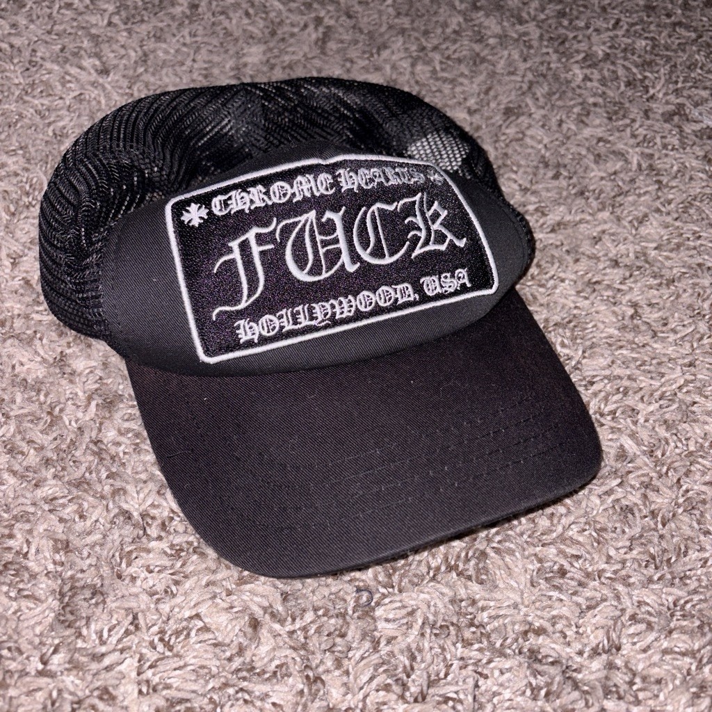 Chrome Hearts F U C K Hollywood USA Black Trucker Hat Cap One Size Adjustable