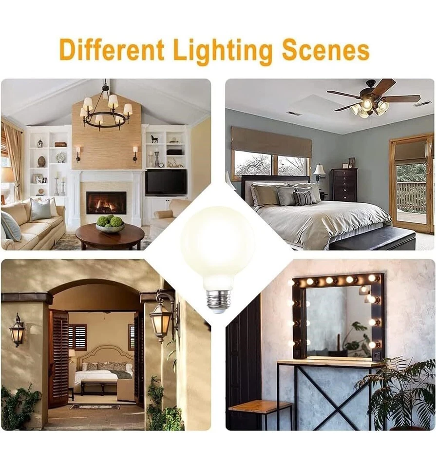 Diodesy 4PK G25 Globe Light Bulb Filament 8.5W, 100W,E26, All Dimmer Type 3000K - Image 3 of 4