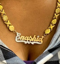 14k Gold Overlay Personalized Name Necklace Plate xoxo chain /single plate/sp1