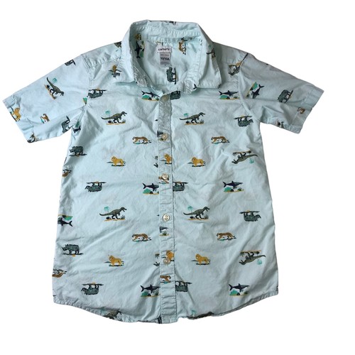 CARTER'S Kid Shirt Short Sleeve Collared. Zoo Animals Size 10/10A Light Blue - Picture 4 of 13