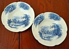 **HADDON HALL BLUE (2) FLAT RIM SOUP BOWLS JOHNSON BROTHERS ENGLAND-MS53-F