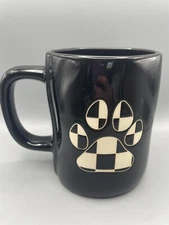 Rae Dunn Black DOG DAD Mug With Black And White Checkered Paw Print NEW