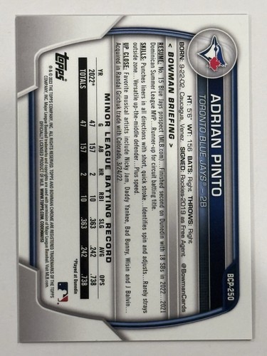 2023 Bowman Chrome Sapphire Edition Prospects 1st Gold /50 Adrian Pinto #BCP-250 - Picture 2 of 2