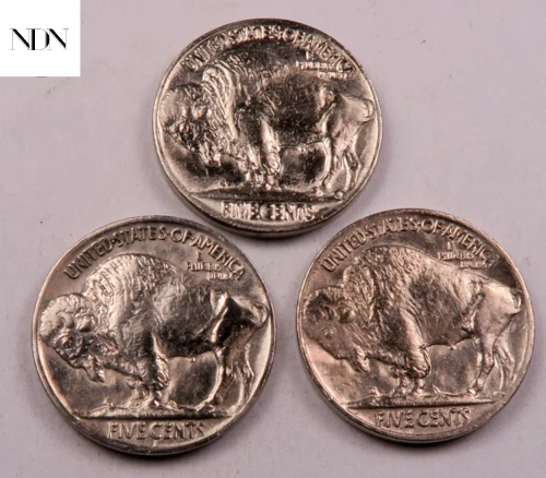 1935+1936+1937 Buffalo Nickel Set - Almost Uncirculated (AU) - 3 Coin Lot