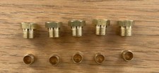 Five 6mm x 10mm Brass olive and nut for copper pipe, NG, LPG compression fitting