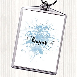 Llavero azul blanco Bonjour inspirador cita bolsa etiqueta - Imagen 1 de 1