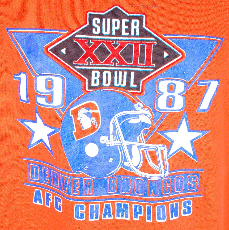VTG Denver Broncos Sweatshirt-Super Bowl XXII-Large-Orange-1987