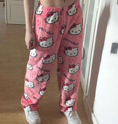 Halloween Sanrio Hello Kitty Pajama Pants Anime Fleece Double Elastic Fabric Sof