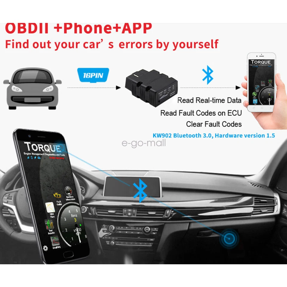 KONNWEI Wireless Bluetooth OBDII OBD2 Car Diagnostic Scanner for Android iOS - Image 2 of 4