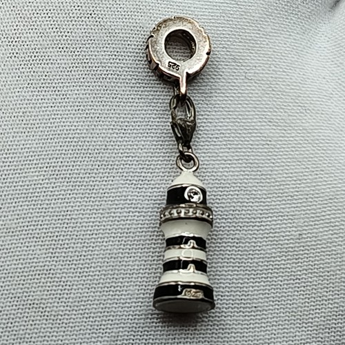 QG Charm Sterling Silver 925 LIGHTHOUSE DANGLE CHARM Black White Enamel - Picture 5 of 14