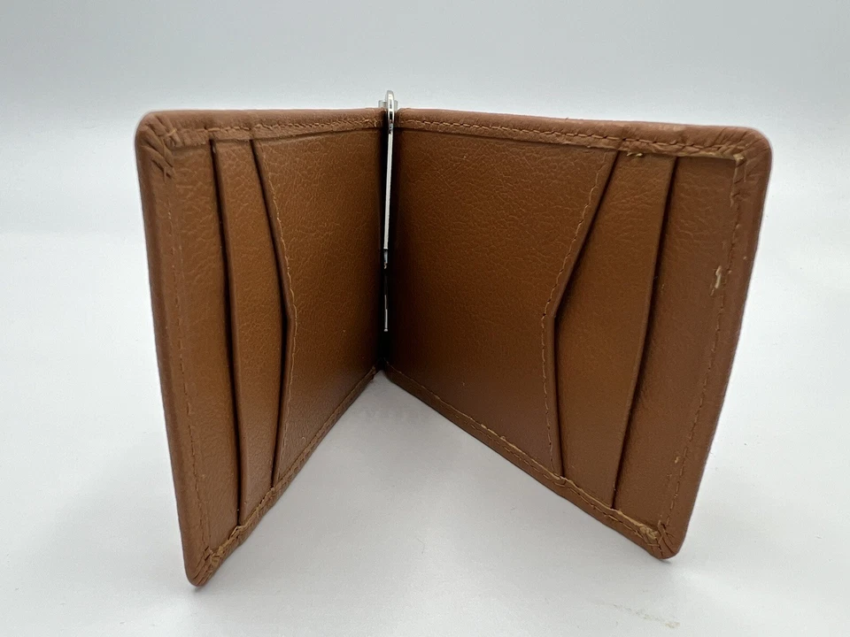 Cartera de bolsillo frontal delgada de cuero genuino para lavandería inglesa de cuero marrón nueva Foto 2 de 4